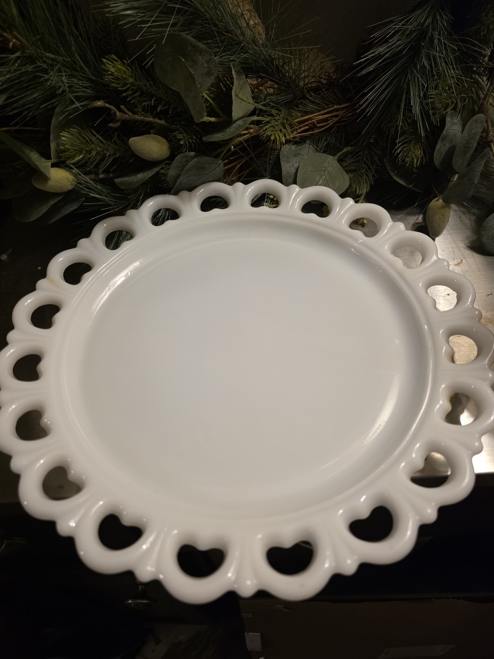 White Lace-Edge Milk Glass Serving Plate